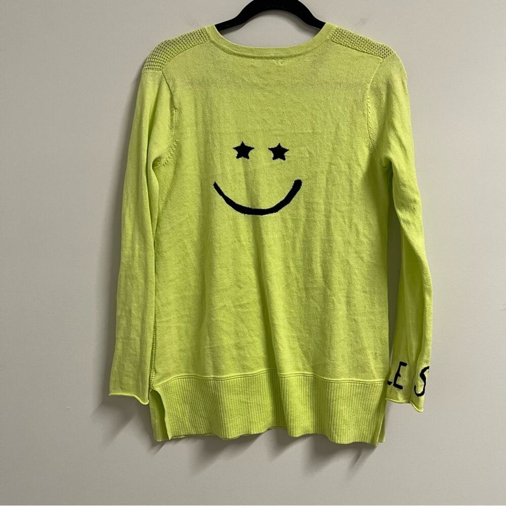 Lisa Todd Smiley Cashmere Blend Waffle Knit Sweater XS Neon Green - Picture 6 of 6